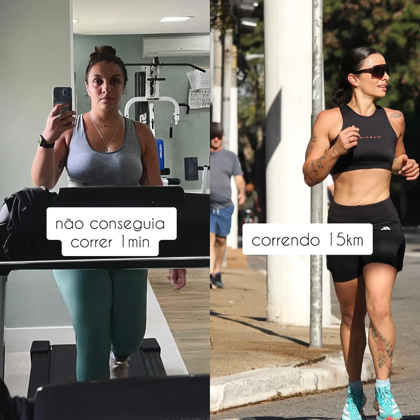 Tami mostrando sua evolução da corrida de um minuto até cinco quilômetros